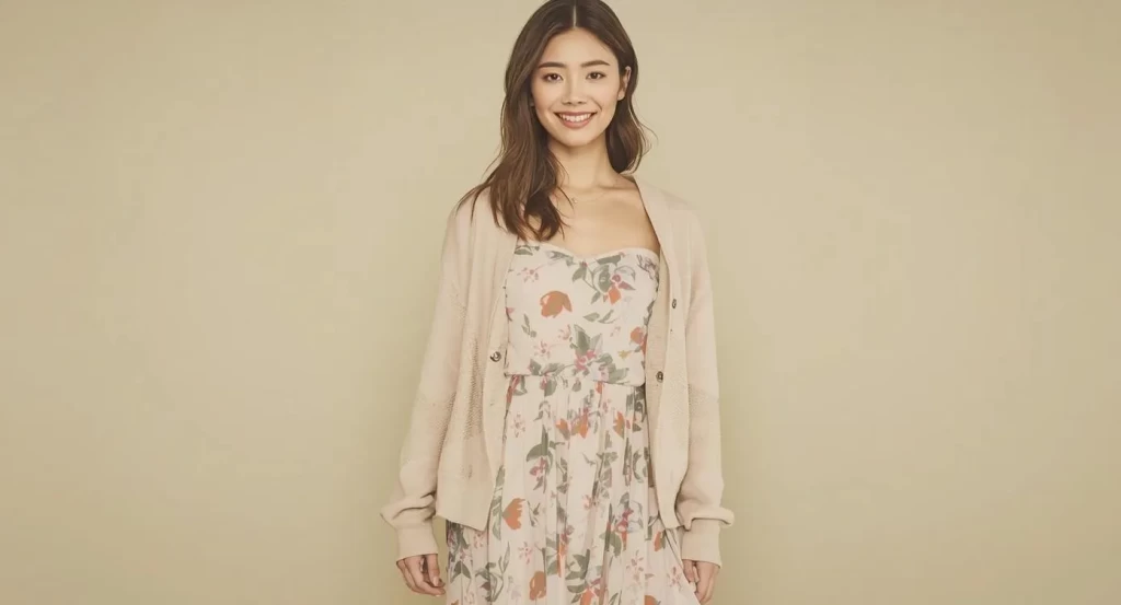花柄のワンピースを着た女性の画像