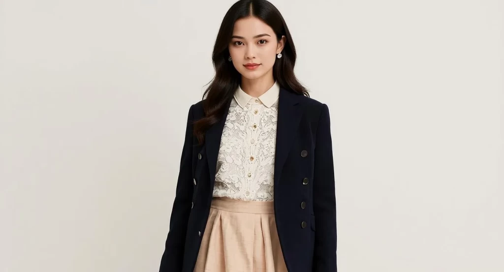 ジャケットを羽織った女性の画像