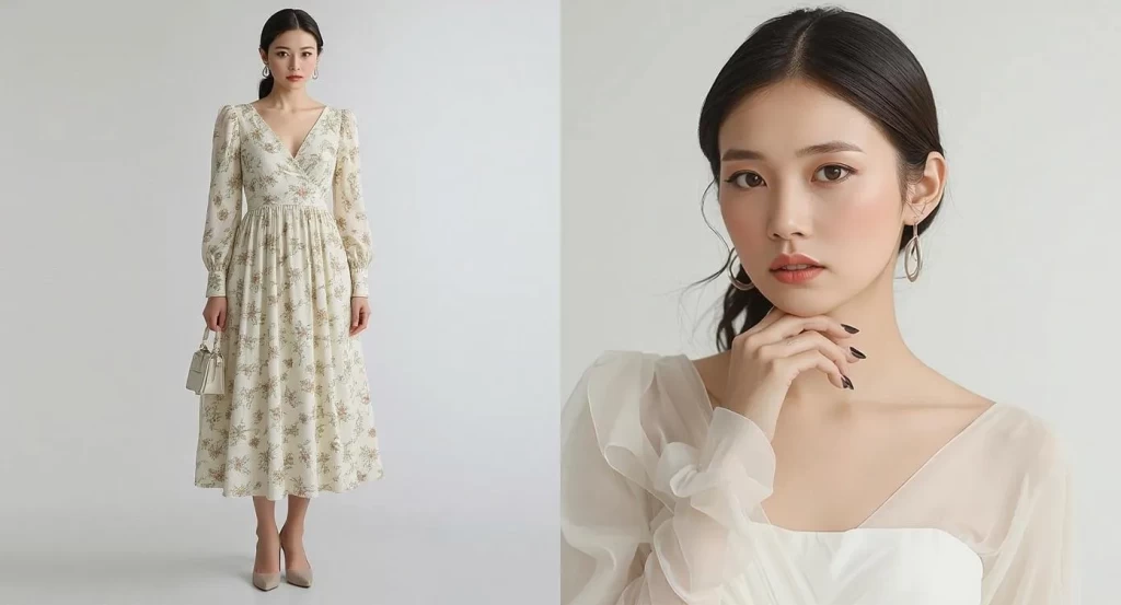 清楚系ワンピースを着た女性の画像