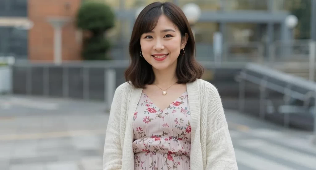 フェミニンなワンピースを着た女性の画像